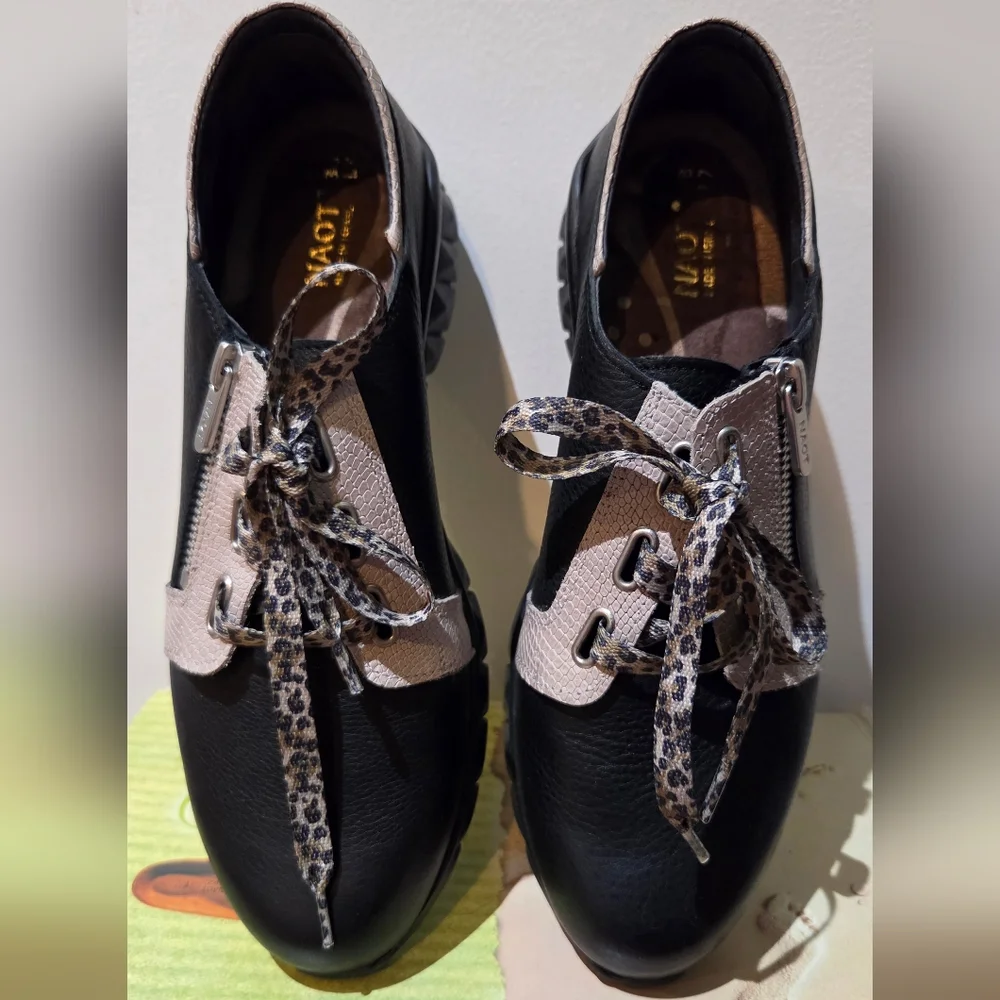 Women's Elios Beije Lizard With Black Leather & Cheetah Laces, Size 7 - Picture 11 of 16